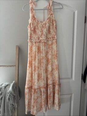 Altar'd State Cream and Peach Floral Tie-Shoulder Maxi Dress